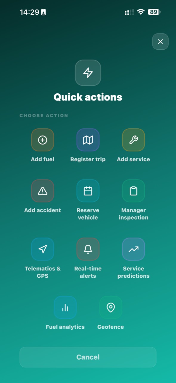 Vehicle-management actions in the Clientlly app